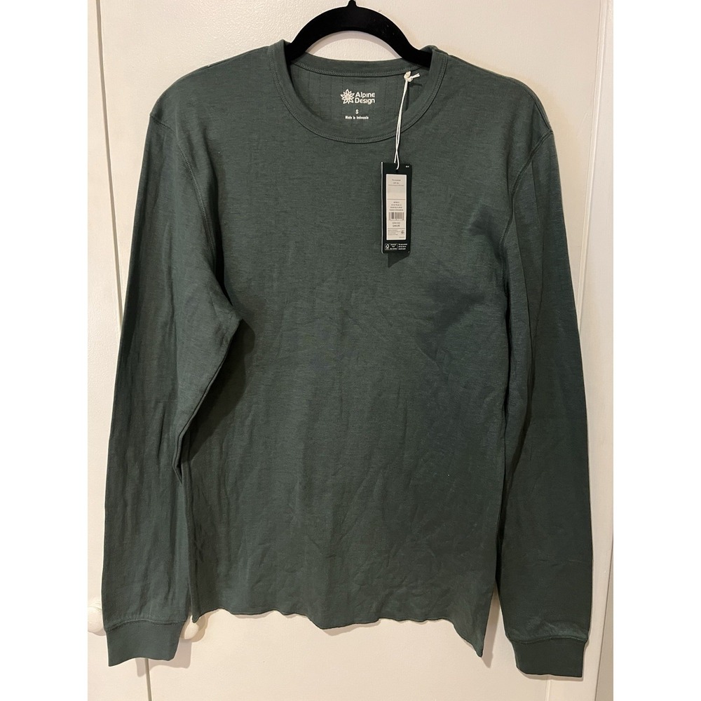 Alpine Design Men's Small AD Peak LS Duofold‎ Crew Faded Evergreen UPF50 PREWASH